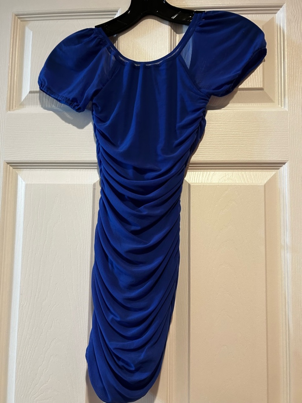 Katie J NYC Cobalt Blue Ruched Puff Sleeve Girls Dress